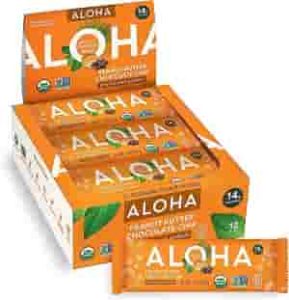ALOHA Organic Plant Based Protein Bars Peanut Butter Chocolate Chip 12 Count, 1.98oz Bars Vegan, Low Sugar
