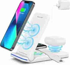 Wireless Charger, 3 in 1 Fast Charging Station, Folding Travel Wireless Charger Stand for iPhone