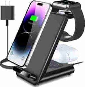 Wireless Charging Station,3 in 1 Wireless Charging Stand Made for Apple Watch Ultra 8 7 6 SE 5 4 3,Fast Wireless Charger Made for iPhone